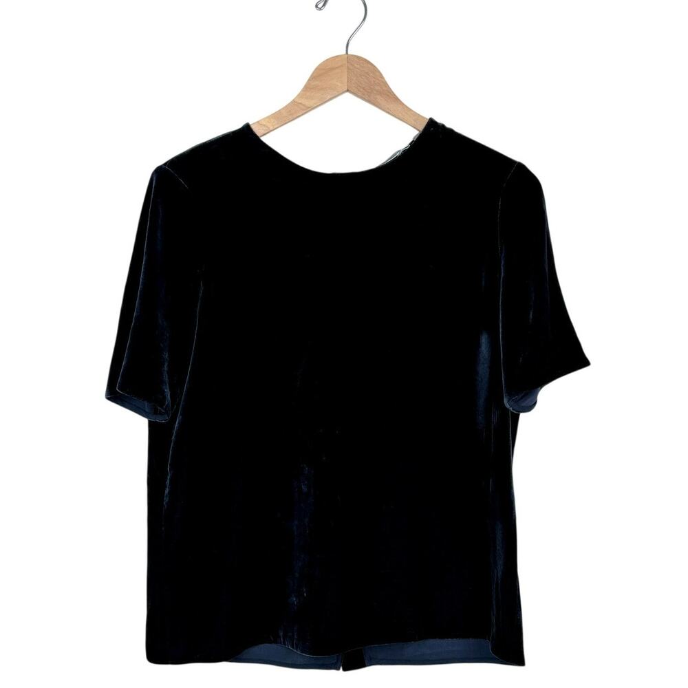 Vince Velvet Tee Navy Blue Silk Blend Boxy Drapey Short Sleeve Top XS